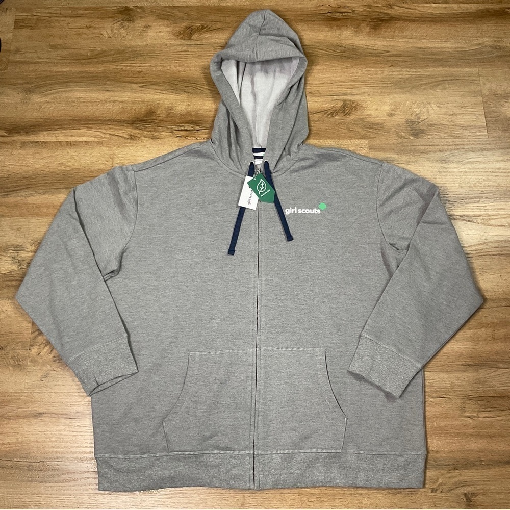 Girl Scout Size L Unisex Sweatshirt Jacket Zip Up Hooded Gray Blue Relaxed Fit